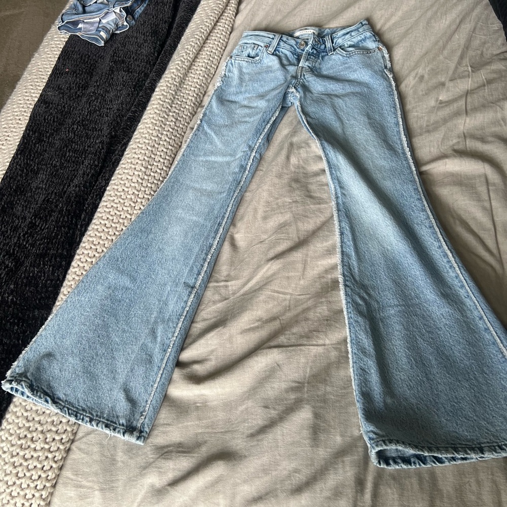 PacSun Light Blue Flared Jeans frayed seam 22